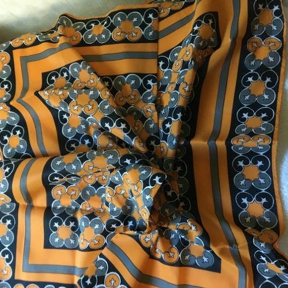Vintage Vera Neumann burnt orange chocolate taupe Geometric Neck Scarf - Picture 3 of 4